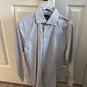 New Without Tags Calibrate White Checkered Dress Shirt, non-iron 15.5 32/33